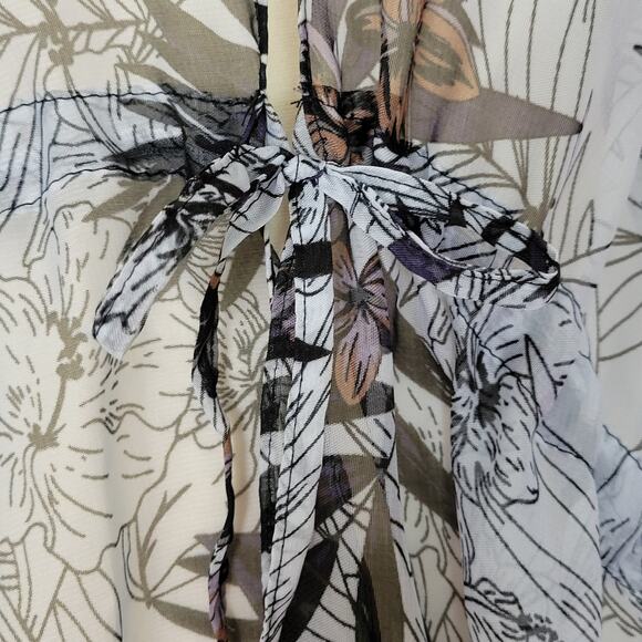 Steve Madden OSFM Adjustable Kimono Wrap Cover Up Sheer Tie Front Tropical Beach - Picture 4 of 14